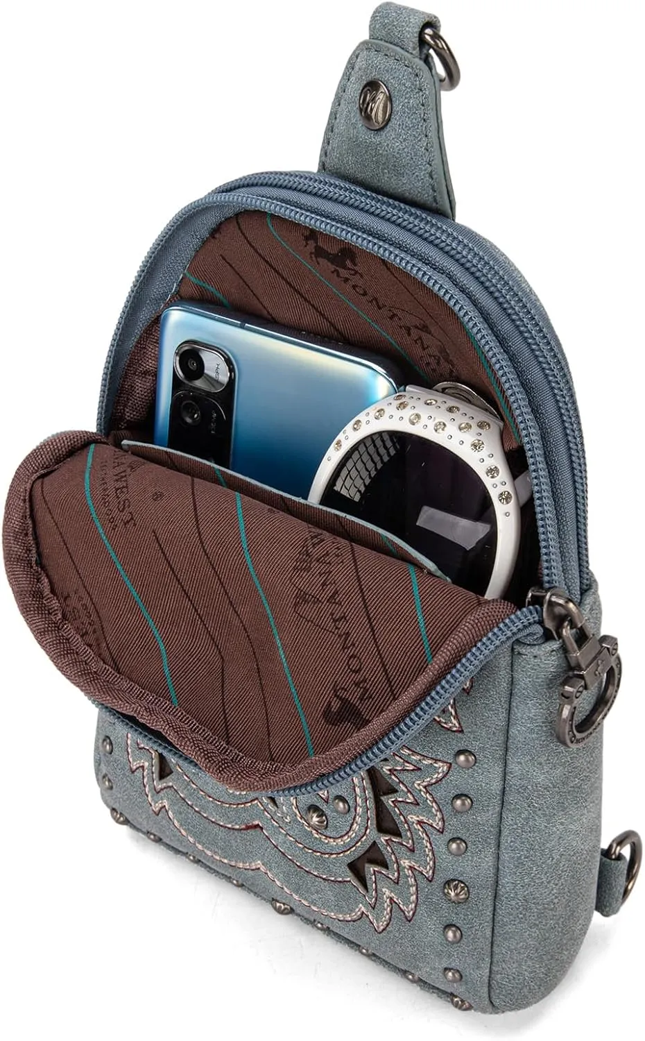 Montana West Cowhead Flora Western Sling Bag for Women Embroidery Cross Body Bag Fanny Pack with Wide Guitar Strap