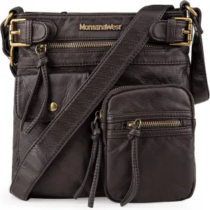 Montana West Crossbody Bag for Women Multi Pocket Shoulder Medium Travel Purses Ultra Soft Washed Leather
