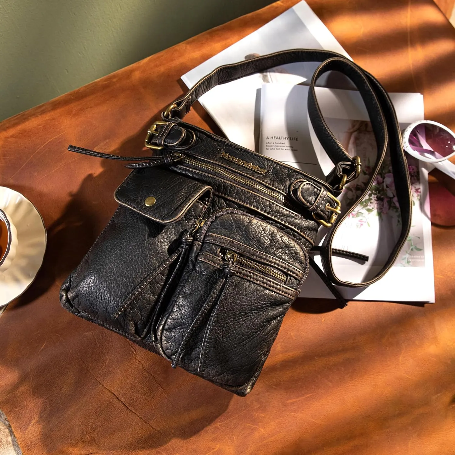 Montana West Crossbody Bag for Women Multi Pocket Shoulder Medium Travel Purses Ultra Soft Washed Leather