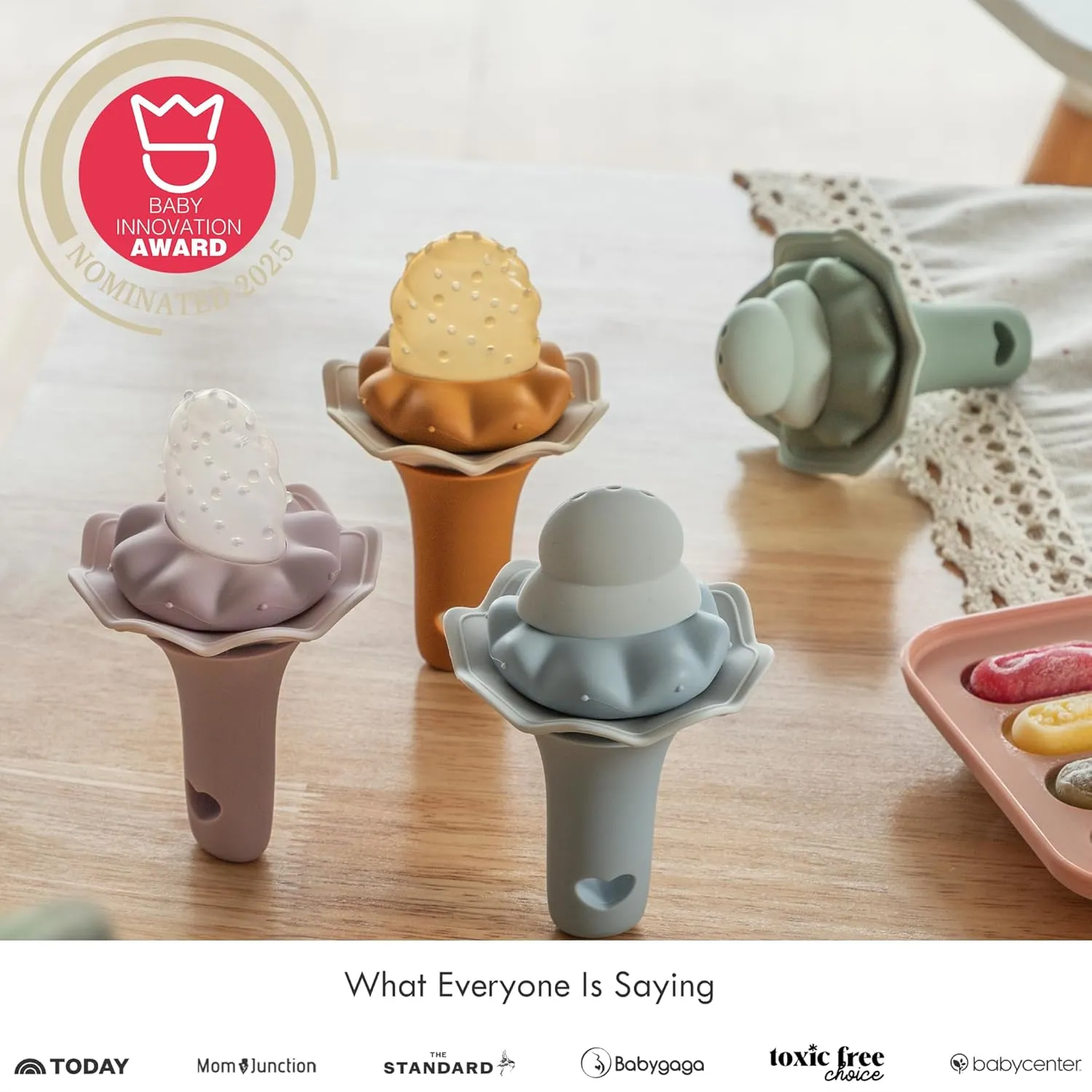 Moonkie Baby Fruit Feeder| BPA Free Silicone Infant Food Feeder | Two Sizes Pouches and Breastmilk Popsicle Molds for Cooling Relief | Baby Shower Gifts 4 Months , 2 Pack