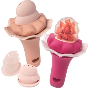 Moonkie Baby Fruit Feeder| BPA Free Silicone Infant Food Feeder | Two Sizes Pouches and Breastmilk Popsicle Molds for Cooling Relief | Baby Shower Gifts 4 Months , 2 Pack
