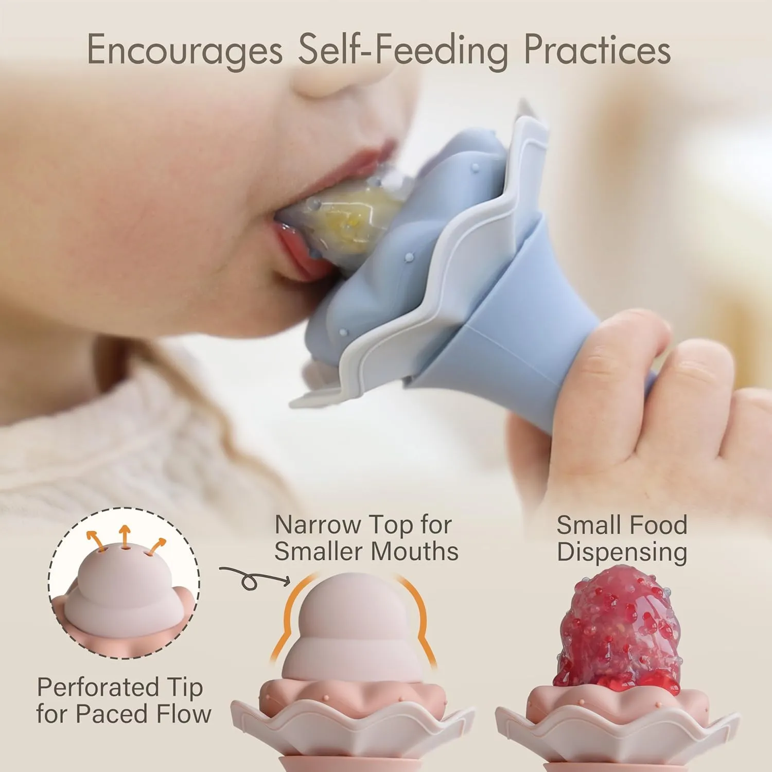 Moonkie Baby Fruit Feeder| BPA Free Silicone Infant Food Feeder | Two Sizes Pouches and Breastmilk Popsicle Molds for Cooling Relief | Baby Shower Gifts 4 Months , 2 Pack