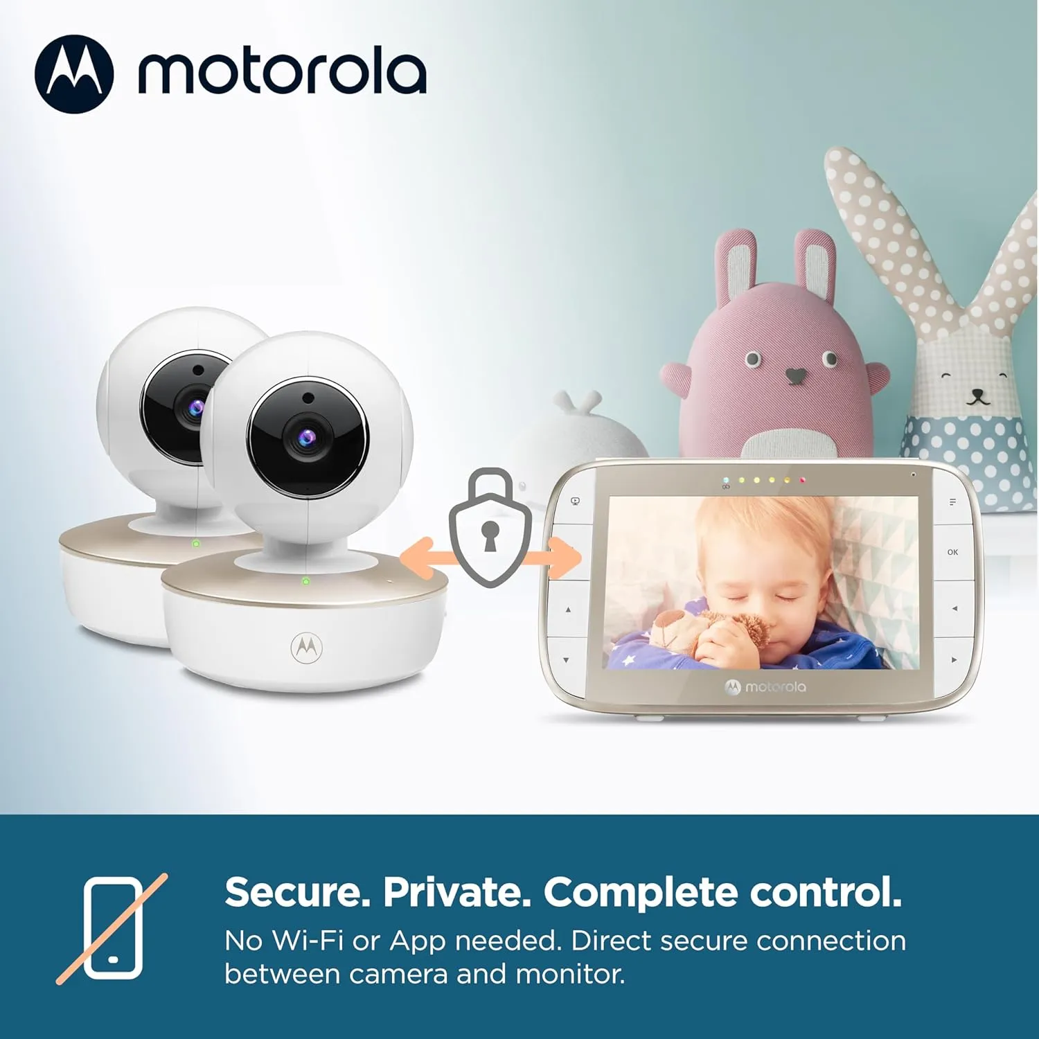 Motorola Nursery VM50G HD Wireless 2-Camera Video Baby Monitor, 5" Screen, 1000ft Range, 2-Way Audio, Pan/Tilt/Zoom, Split Screen, Night Vision