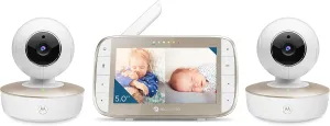 Motorola Nursery VM50G HD Wireless 2-Camera Video Baby Monitor, 5" Screen, 1000ft Range, 2-Way Audio, Pan/Tilt/Zoom, Split Screen, Night Vision