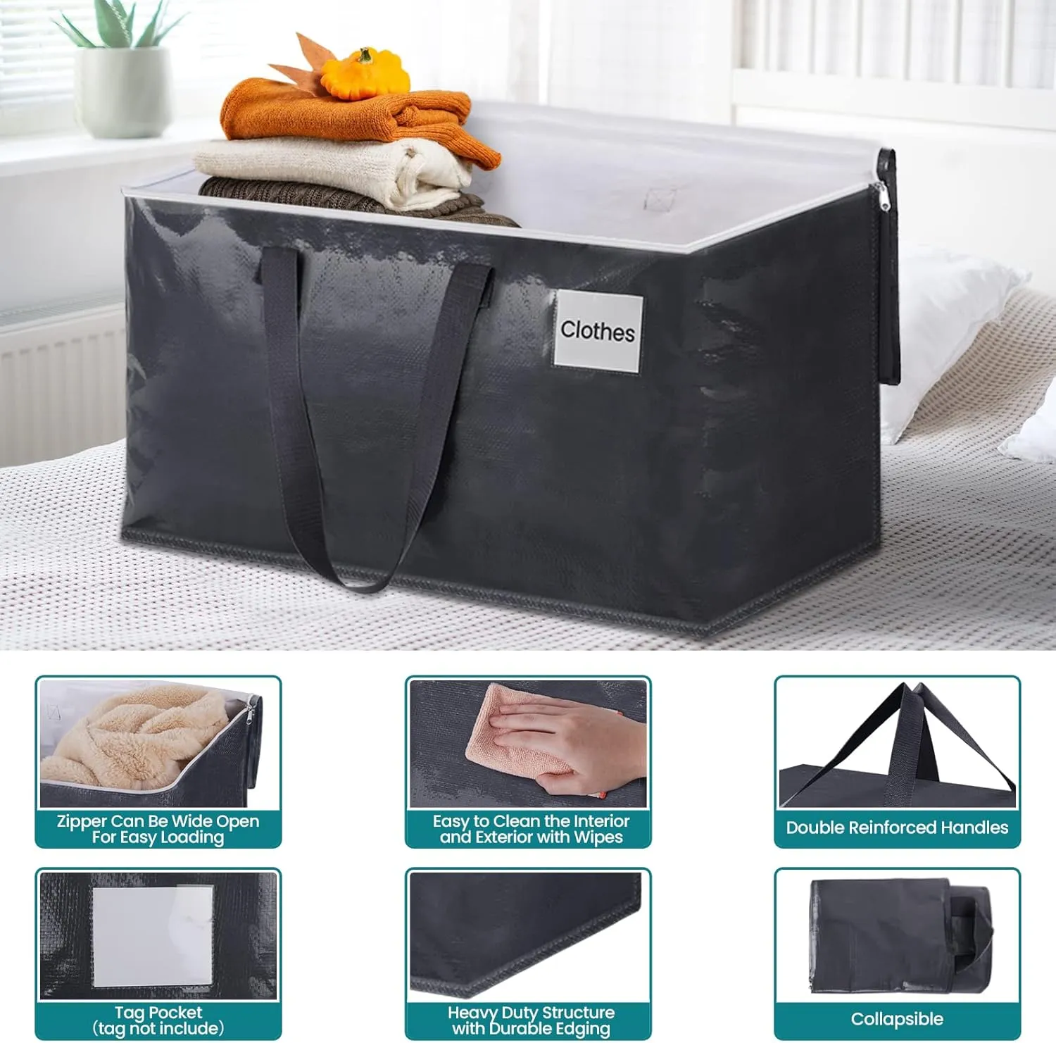 Moving Boxes Heavy Duty Moving Bags with Strong Zippers and Handles Collapsible Moving Supplies, Storage Totes for Packing & Moving Storing 93L,8-Pack