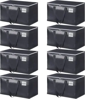 Moving Boxes Heavy Duty Moving Bags with Strong Zippers and Handles Collapsible Moving Supplies, Storage Totes for Packing & Moving Storing 93L,8-Pack