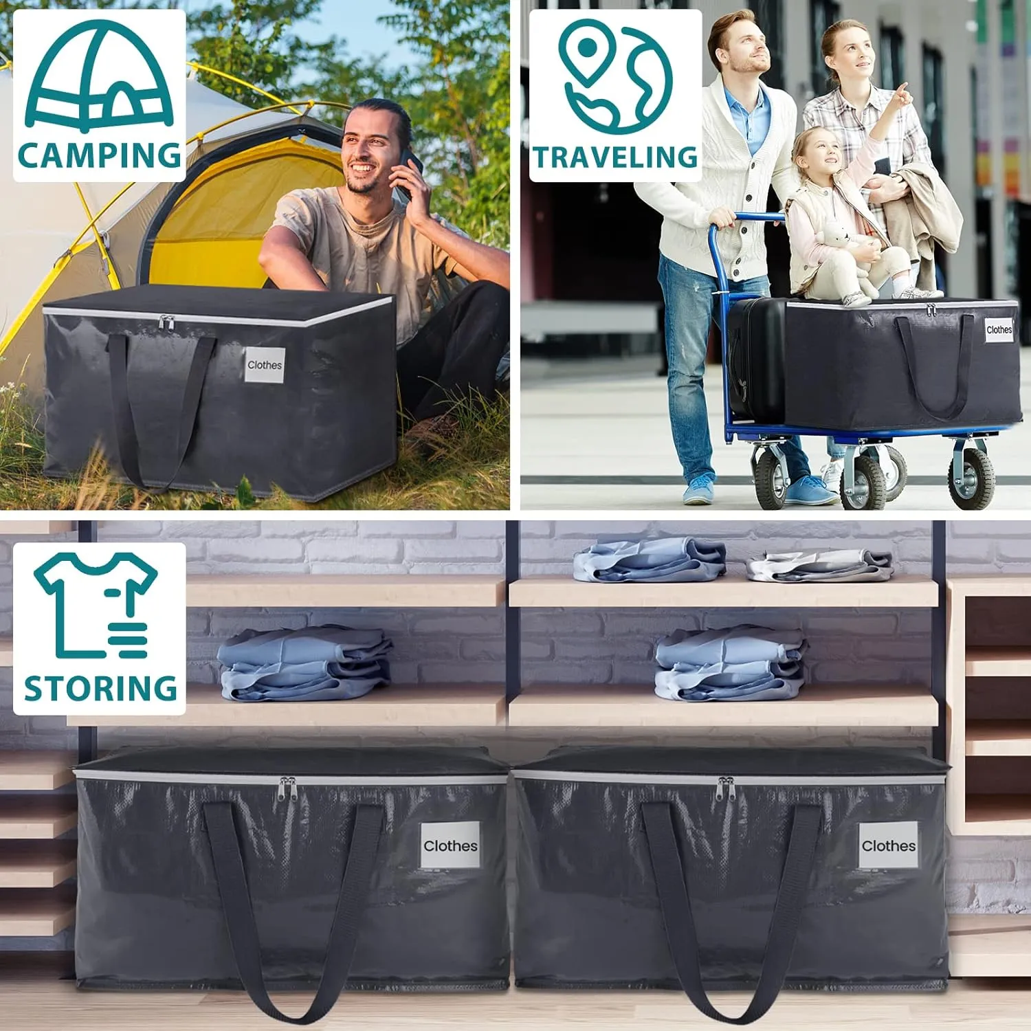 Moving Boxes Heavy Duty Moving Bags with Strong Zippers and Handles Collapsible Moving Supplies, Storage Totes for Packing & Moving Storing 93L,8-Pack