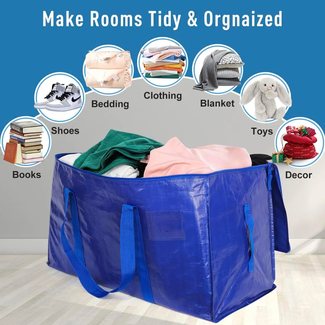 Moving Supplies Extra Large Heavy Duty Packing Bags with Zippers & Strong Carrying Handles, for Moving and Storage Wardrobe Clothes, Blankets, Mattress, Kitchenware Dishes and Glasses (Set of 4)