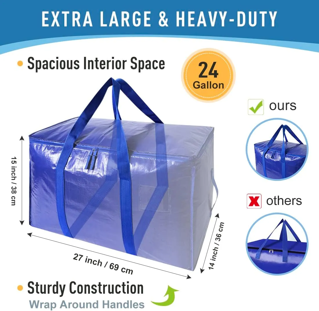 Moving Supplies Extra Large Heavy Duty Packing Bags with Zippers & Strong Carrying Handles, for Moving and Storage Wardrobe Clothes, Blankets, Mattress, Kitchenware Dishes and Glasses (Set of 4)