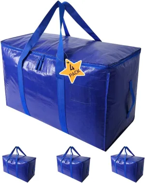 Moving Supplies Extra Large Heavy Duty Packing Bags with Zippers & Strong Carrying Handles, for Moving and Storage Wardrobe Clothes, Blankets, Mattress, Kitchenware Dishes and Glasses (Set of 4)