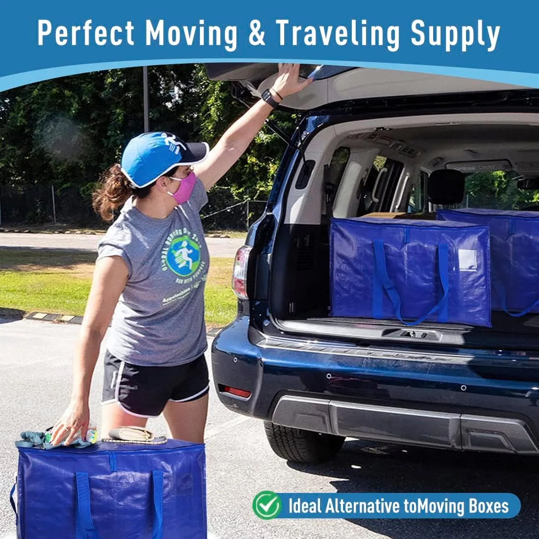 Moving Supplies Extra Large Heavy Duty Packing Bags with Zippers & Strong Carrying Handles, for Moving and Storage Wardrobe Clothes, Blankets, Mattress, Kitchenware Dishes and Glasses (Set of 4)