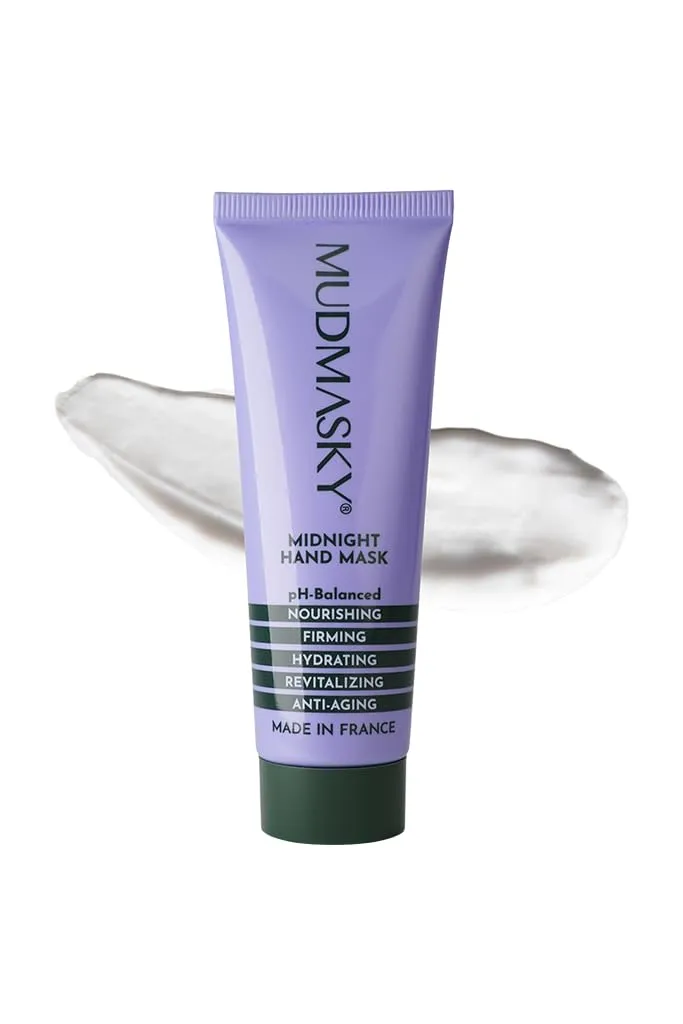 MUDMASKY Midnight Hand Mask 40ml - Fast-Absorbing, Non-Greasy Moisturizer for Hydrated Hands - Anti-Aging with Vitamin E, Sunflower & Almond Oils - Vegan Formula - Lavender Scent - Made in France
