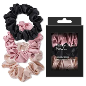 Mulberry Silk Hair Scrunchies, 3 Pack - Large Silk Scrunchies for All Hair Types, Prevents Hair Breakage & Crease-Free Styling - Luxurious Soft Pink, Beige, and Black