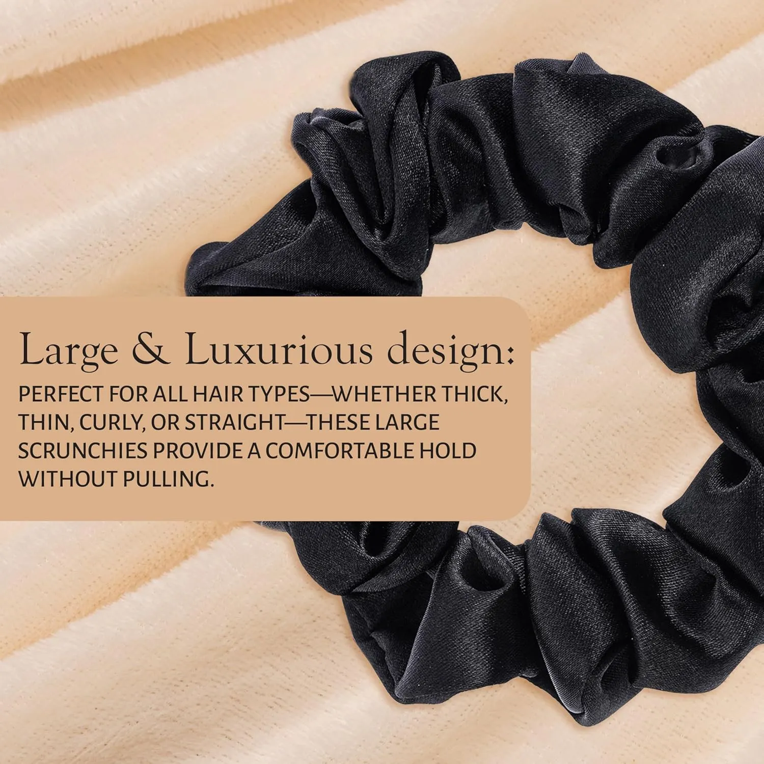 Mulberry Silk Hair Scrunchies, 3 Pack - Large Silk Scrunchies for All Hair Types, Prevents Hair Breakage & Crease-Free Styling - Luxurious Soft Pink, Beige, and Black