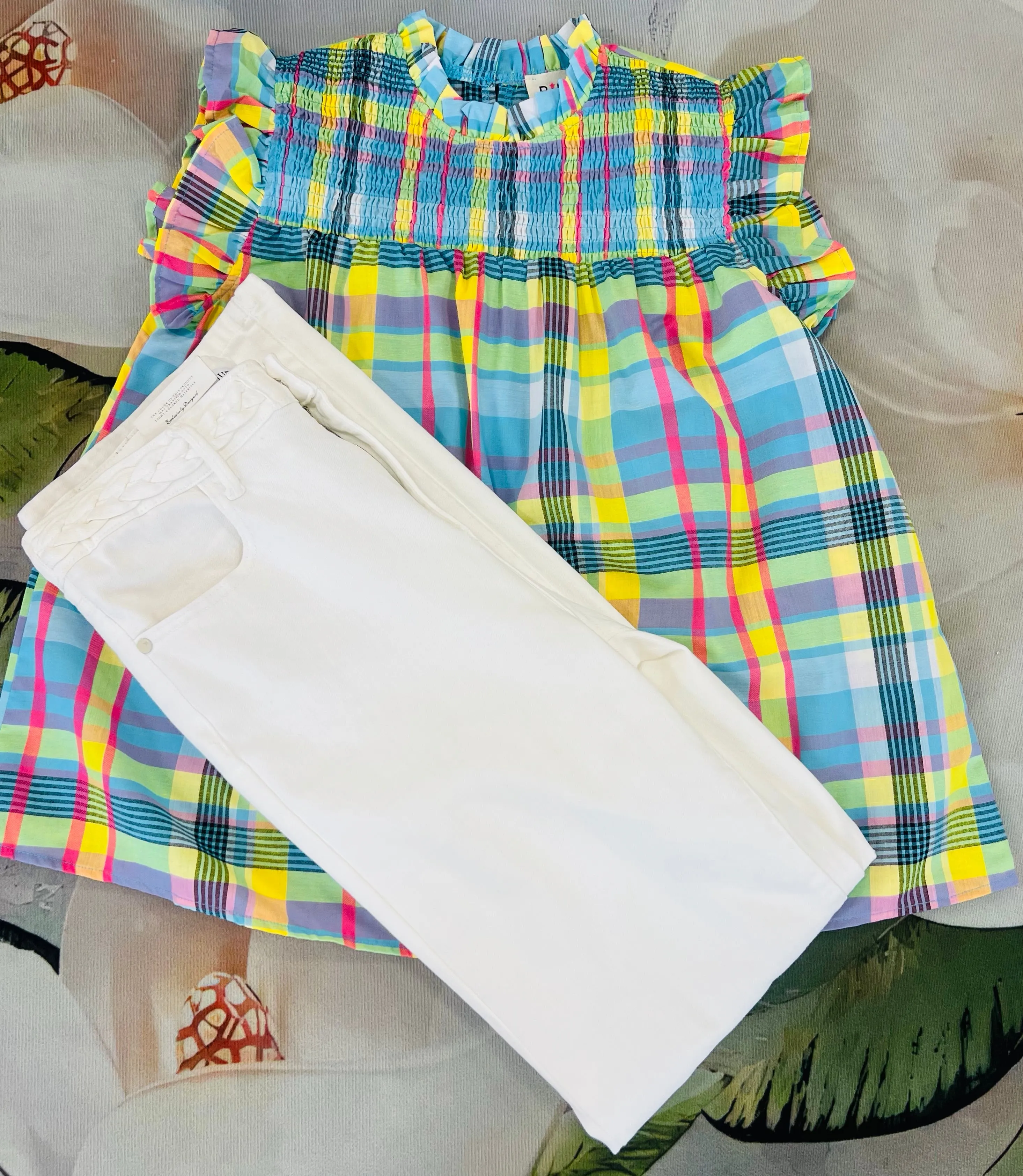 Multi Color Checker Plaid Woven Top