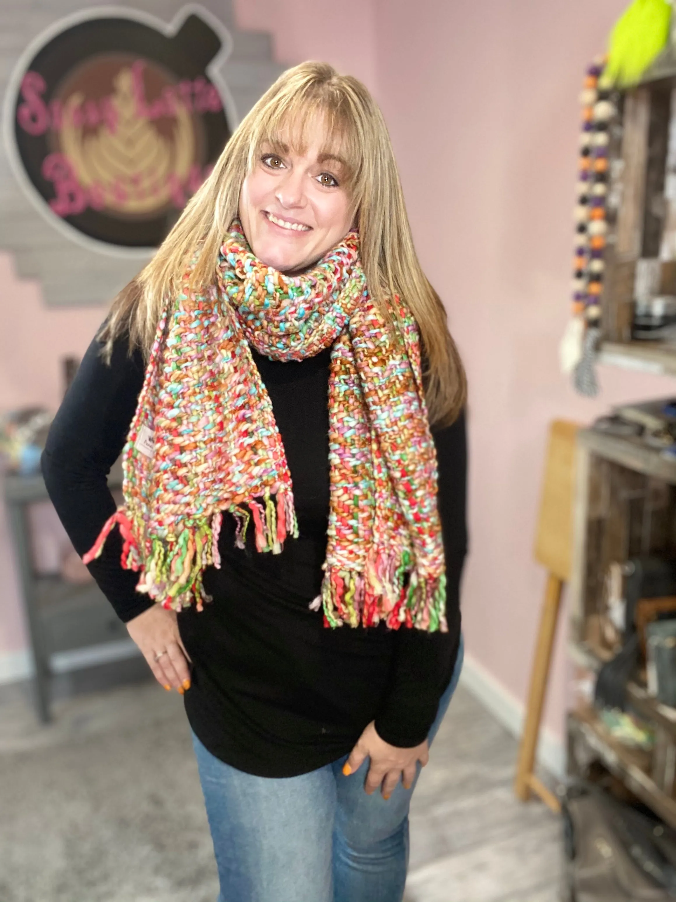 Multi Color Loom Woven Knit Scarf