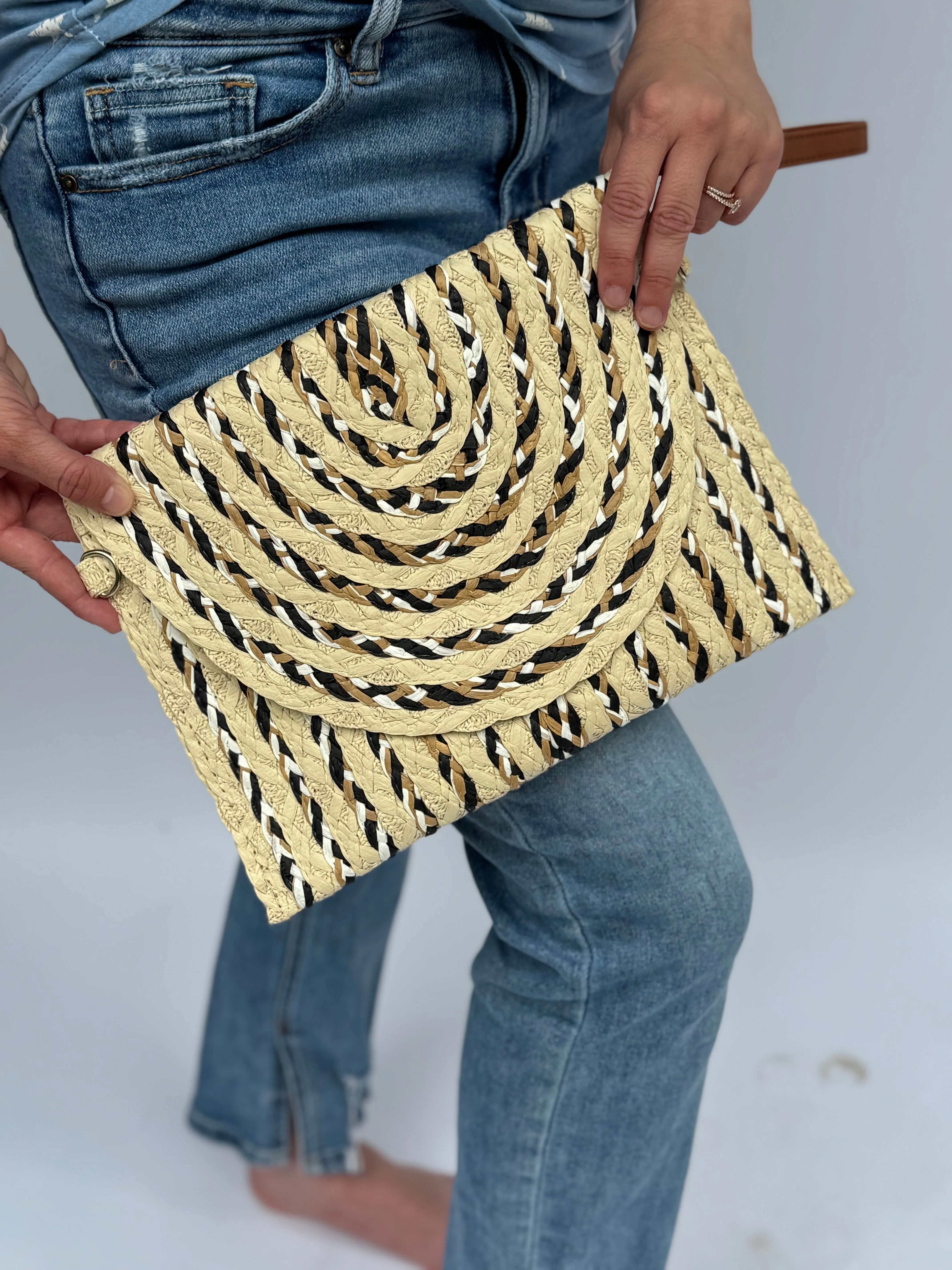 multi color woven clutch
