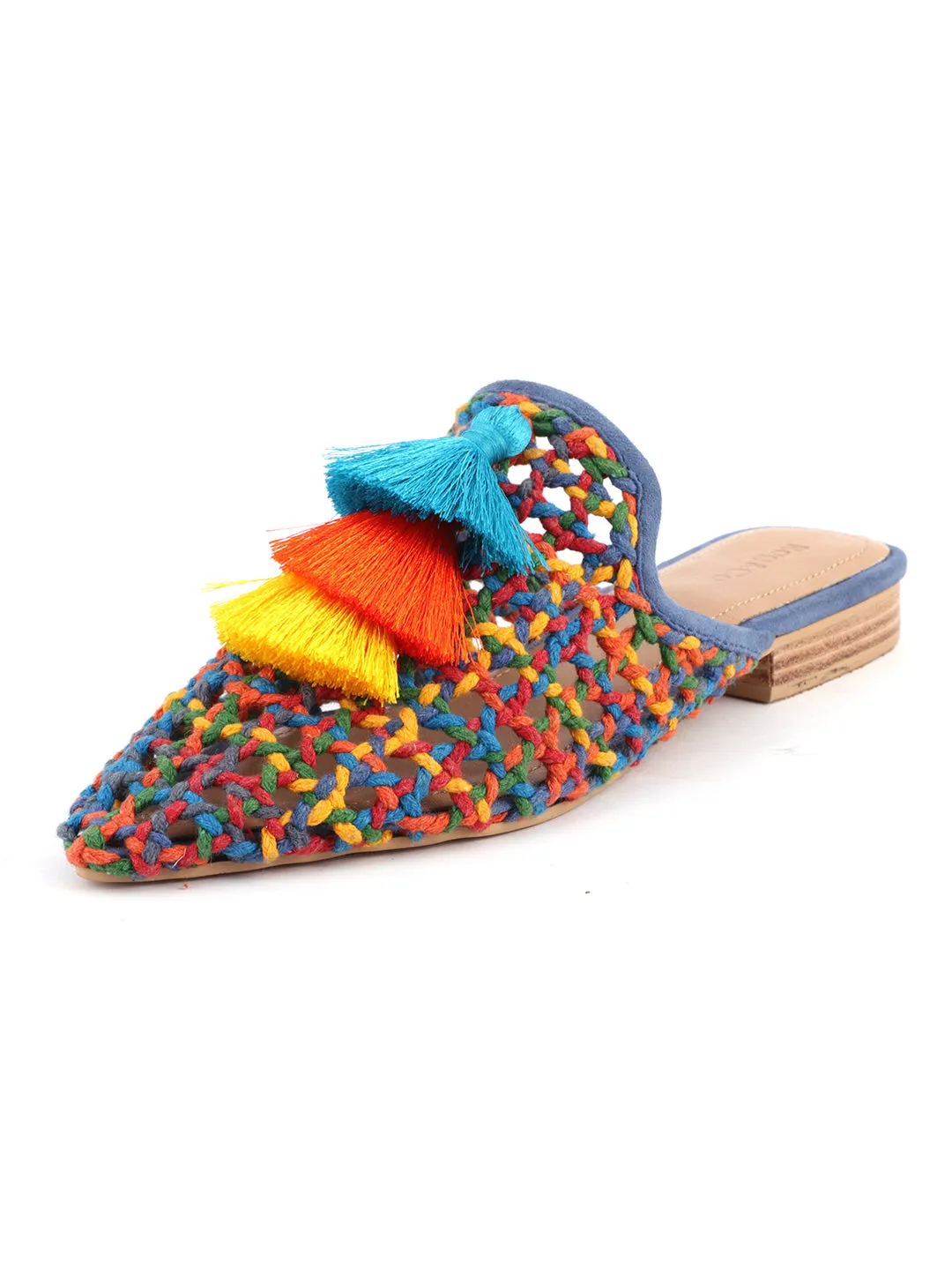 Multi Color Woven Up Miriam Flat Mules