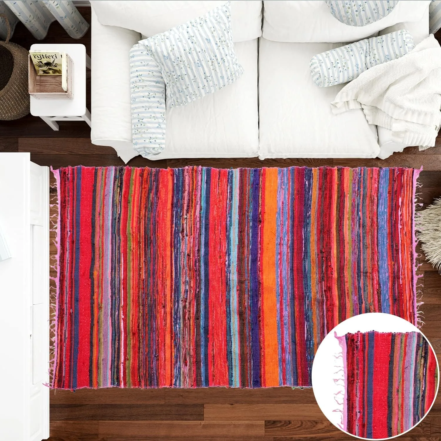 Multicolor Living Room Rugs, Runner Rugs 4 * 6', Recycled Chindi Rugs for entryway, Hand Woven Area Rugs, Kitchen Rugs, Boho Area Rug, Room Rug, Runner Rag Rug, Rustic Rug 48 * 72 Inch (Pink Colour)