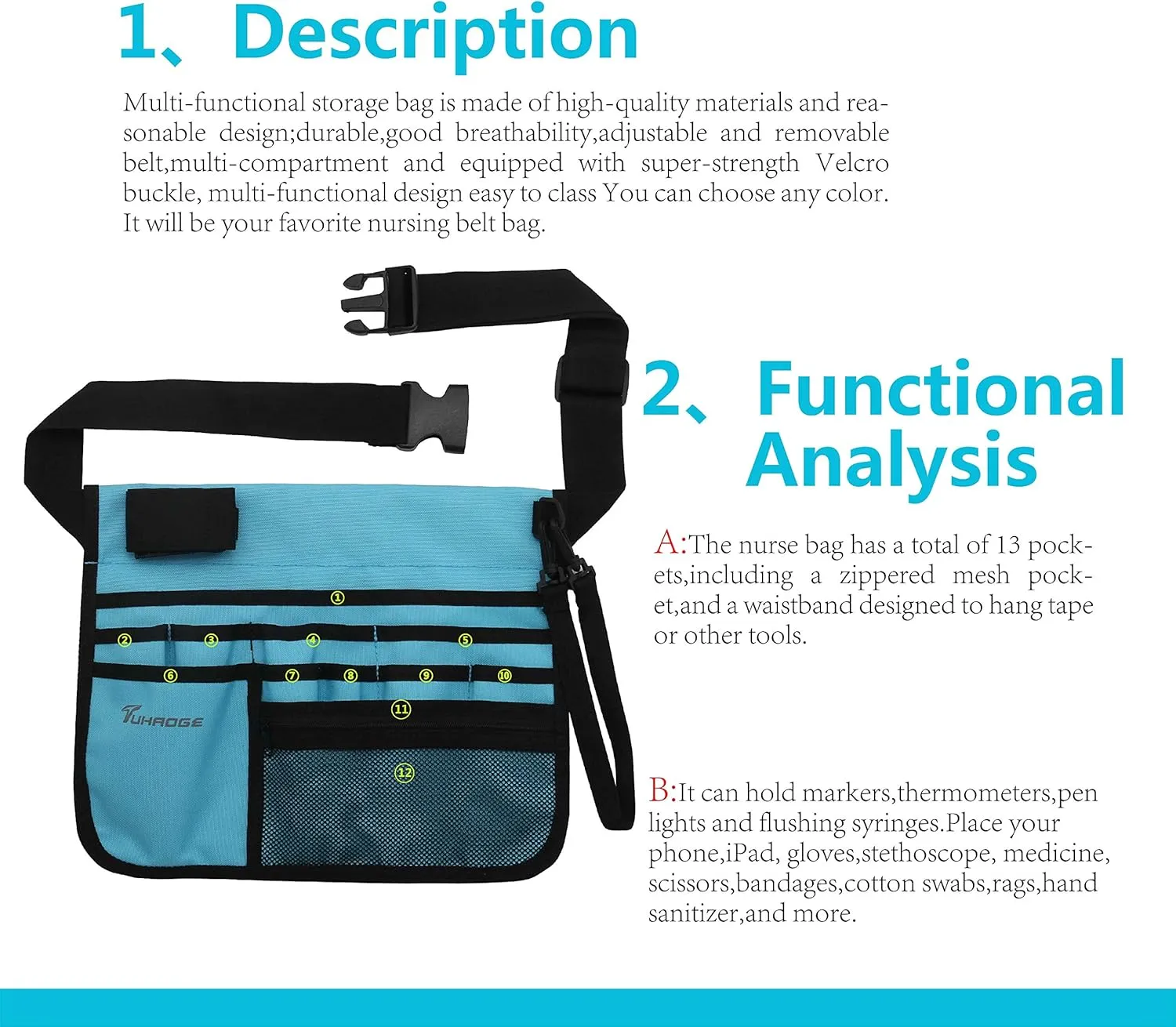 Multifunctional Nurse Storage Bag - Medical Kit Waist Bag With Pocket for Practical Storage (Blue)