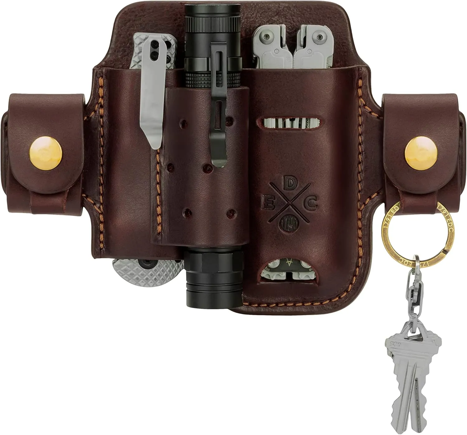 Multitool Sheath & Flashlight Holster, Leather EDC Pouch for Belts Also fits Knife and Keys - Compatible with Full Size Leatherman, Gerber, SOG Multitools