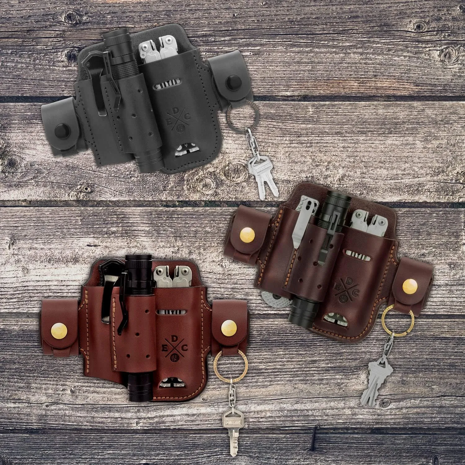 Multitool Sheath & Flashlight Holster, Leather EDC Pouch for Belts Also fits Knife and Keys - Compatible with Full Size Leatherman, Gerber, SOG Multitools