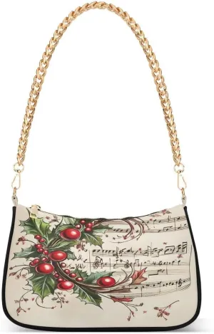 Music Notes Sheet Fruit Leaf Tote Bag Hobo Handbag for Women Ladies Shoulder Bag Mini Clutch Purse with Zipper Closure