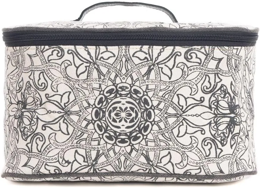 Myra Bag Makeup Bag for Women - Upcycled Western Canvas and Leather Cosmetic Toiletry Bag White, S-9543