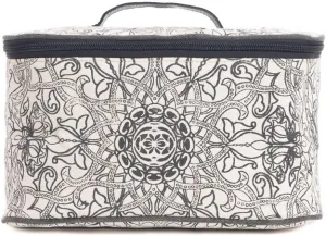 Myra Bag Makeup Bag for Women - Upcycled Western Canvas and Leather Cosmetic Toiletry Bag White, S-9543