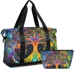 Mysterious Colorful Tote Bag Carry On Personal Item Bag with Adjustable Strap for Trekking Foldable