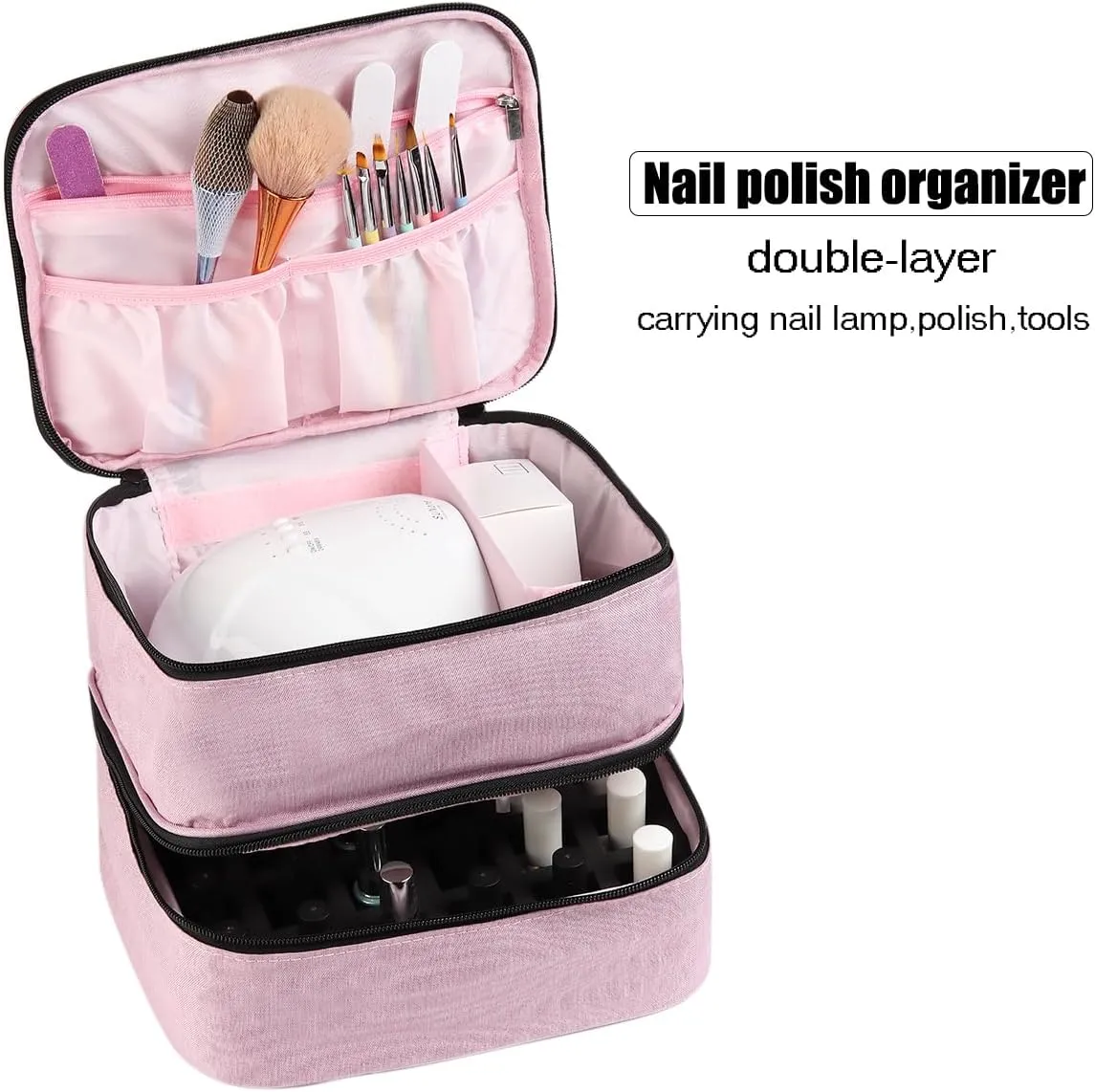 Nail Polish Organizer, Carrying Case Holds 30 Bottles (15ml - 0.5 fl.oz) and Nail Lamp Dryer, Professional Storage Organizer Holder, Manicure Kit Storage Bag