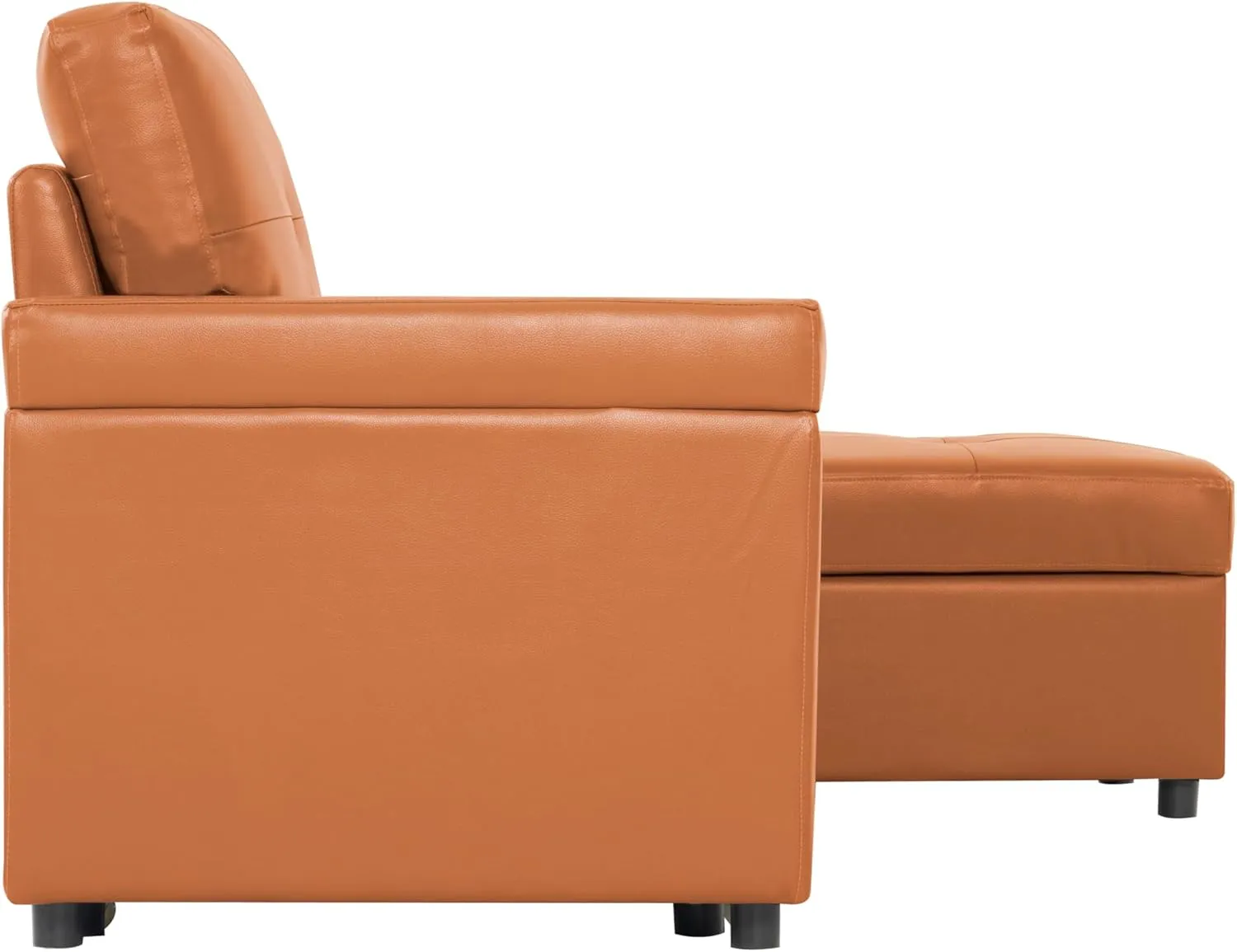 Naomi Home Jenny Sectional Sofa Sleeper with Storage Chaise, Tufted Pull Out Couch with Storage, Sectional Bed, L-Shaped Reversible Sleeper Sofa, Caramel,Air Leather