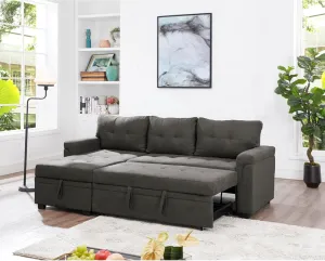 Naomi Home Jenny Tufted Sectional Sofa Sleeper with Storage Chaise Pull - Out Couch with Storage Sectional Bed L - Shaped Reversible Sleeper Sofa Storage Dark Brown Velvet