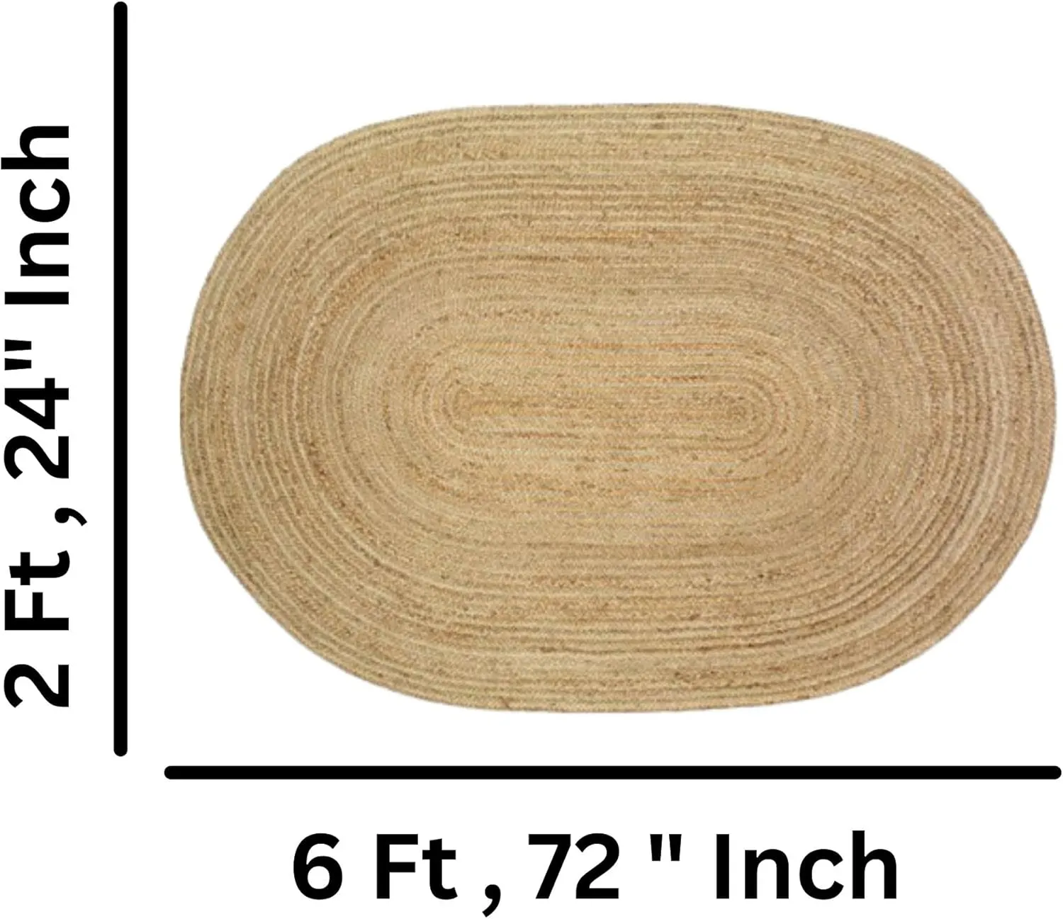 Natural Jute 2x6 Oval Area Rug for Home Decor | Braided Jute Rugs for Living Room, Bedroom, Playroom | Bohemian Farmhouse Indoor Carpet for Room Decor | Beige/Tan