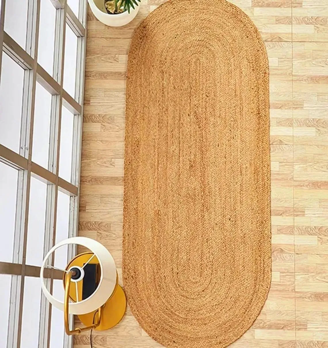 Natural Jute 2x6 Oval Area Rug for Home Decor | Braided Jute Rugs for Living Room, Bedroom, Playroom | Bohemian Farmhouse Indoor Carpet for Room Decor | Beige/Tan