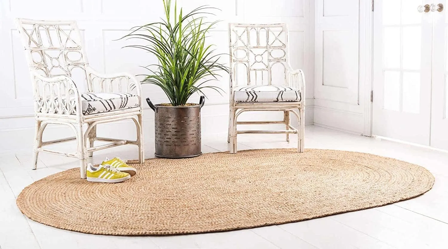Natural Jute 2x6 Oval Area Rug for Home Decor | Braided Jute Rugs for Living Room, Bedroom, Playroom | Bohemian Farmhouse Indoor Carpet for Room Decor | Beige/Tan