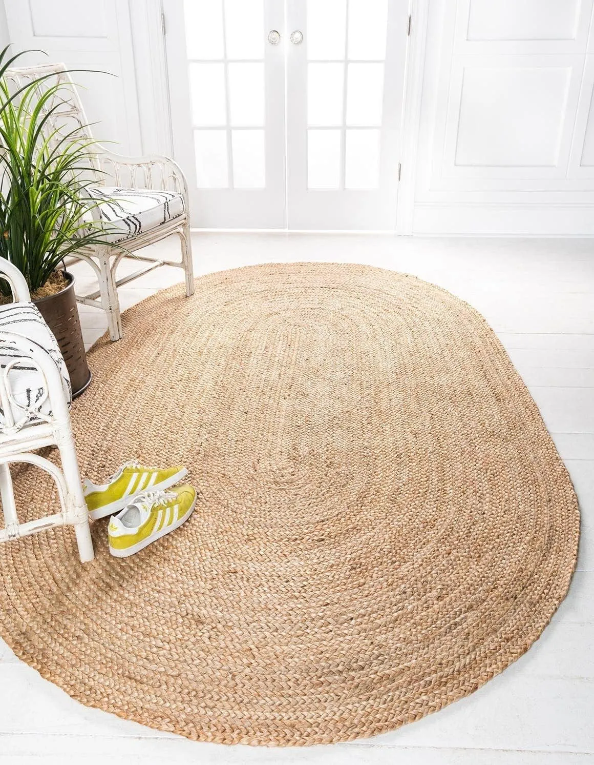 Natural Jute 2x6 Oval Area Rug for Home Decor | Braided Jute Rugs for Living Room, Bedroom, Playroom | Bohemian Farmhouse Indoor Carpet for Room Decor | Beige/Tan