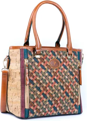 Natural Portuguese Cork Handbag, 14 x 10 inches, Dual Handle with Shoulder Strap, Made in Portugal