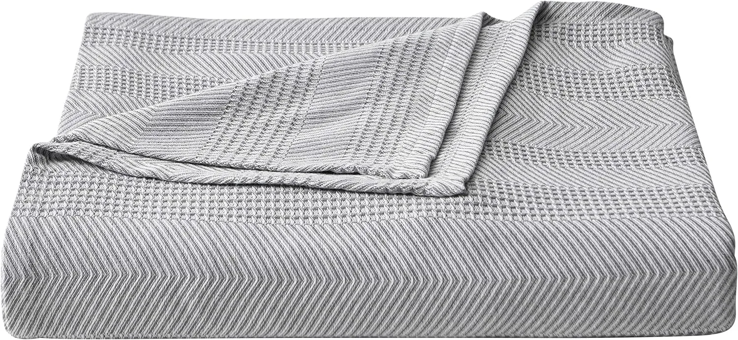 Nautica - Twin Blanket, Ring Spun Cotton Bedding, Medium-Weight for All Seasons, Dorm Room Essentials, Oeko-Tex Certified (Chevron Grey)