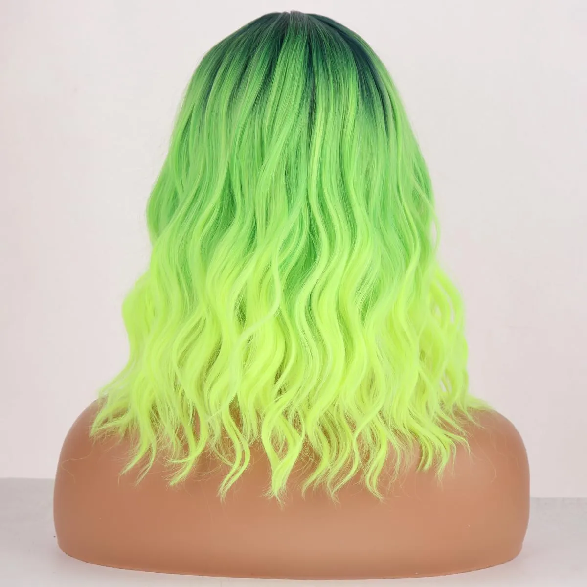 Neon Green Wigs for Women Short Curly Wavy Lime Green wig for Girls Short Bob Wig With Bangs Heat Resistant Synthetic Wigs for Cosplay Costume Party (Green Ombre Wig)