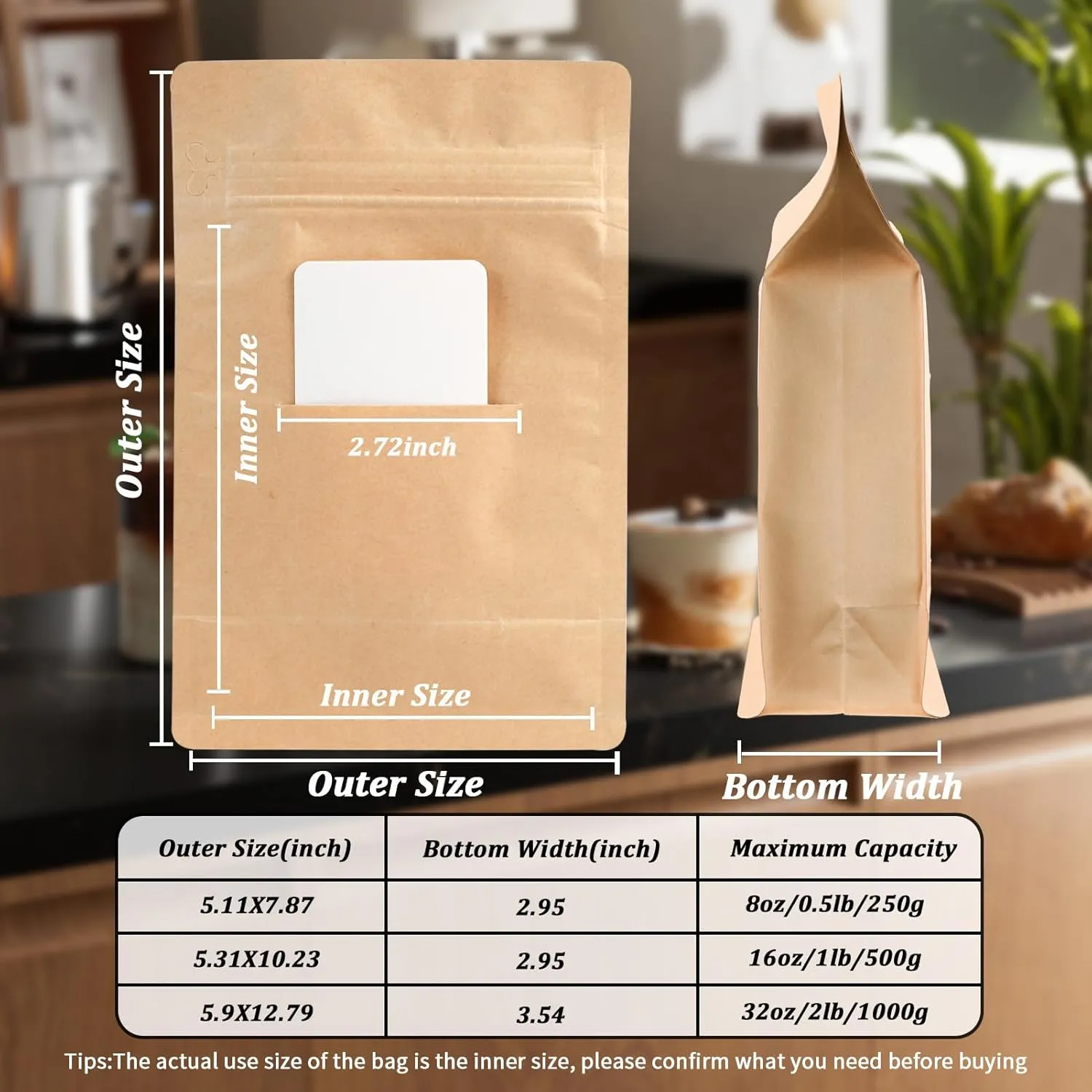 New Coffee Bags with Valve (50 PCS, 16 oz/1 lb) Kraft Paper Stand Up Pouches with Card Slot, High Barrier Aluminum Foil Flat Bottom Resealable Coffee Bean Storage Bags Heat Seal Side Zipper Pouches