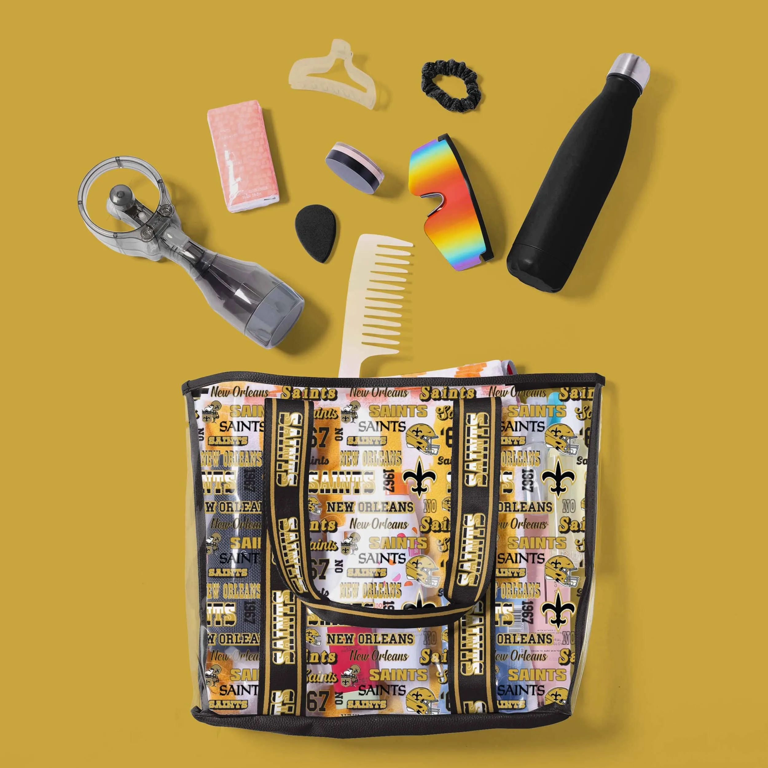 New Orleans Saints Repeat Retro Print Clear Tote Bag