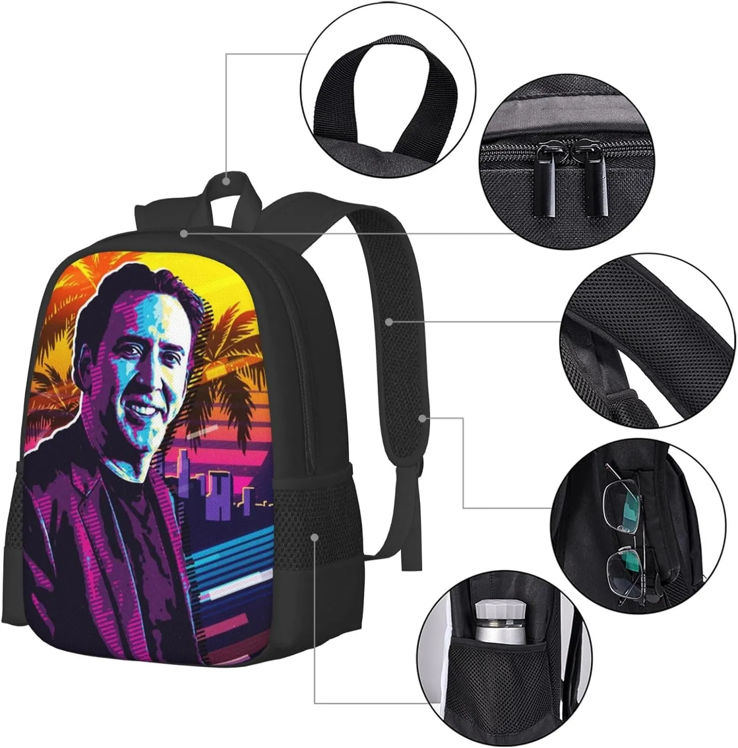 Nic-olas Cage Backpack,Large Capacity Lightweight Travel Casual Daypack Large Laptop Bag