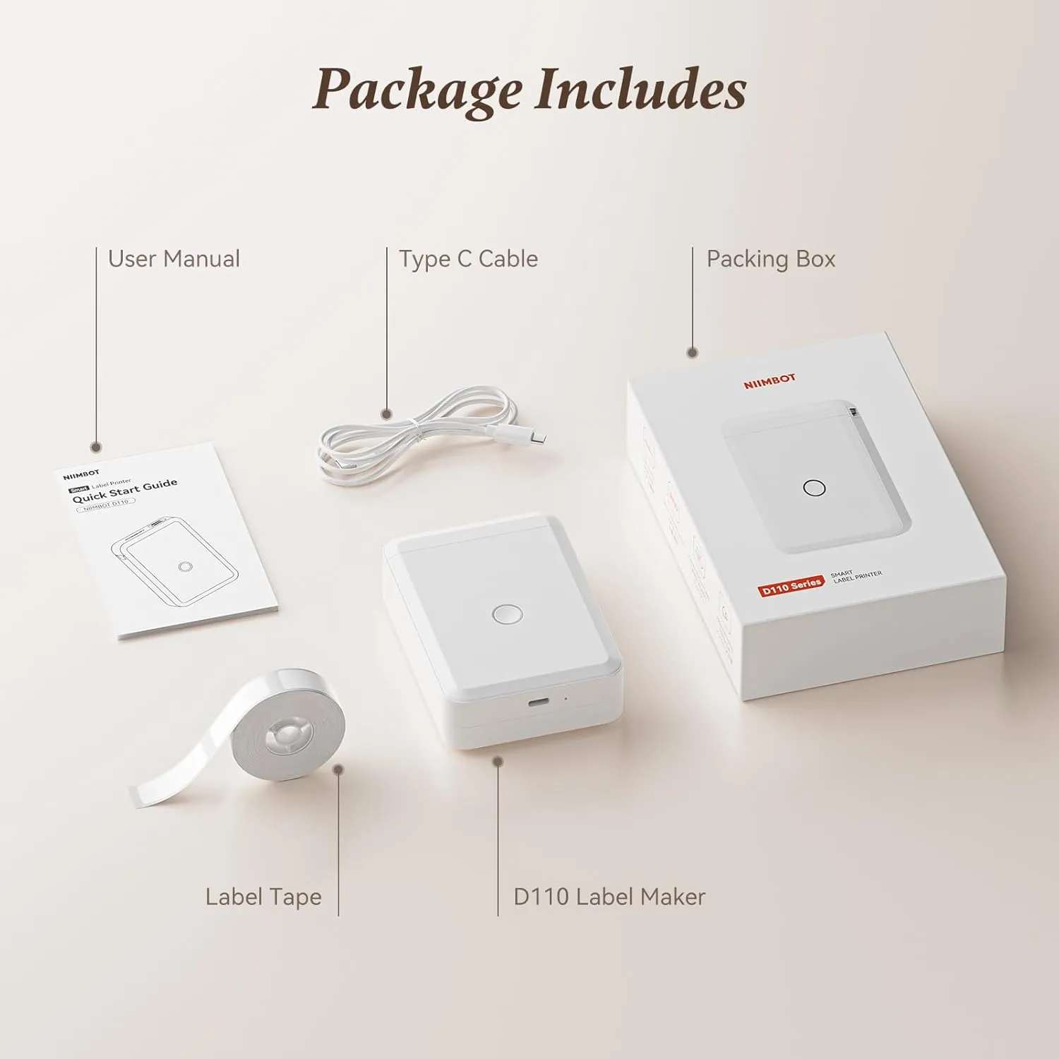 NIIMBOT D110 Label Maker Machine with Label, Small Label Printer Bluetooth Connection Multiple Templates Available for Phone Easy to Use for Office Home Organization Rechargeable White