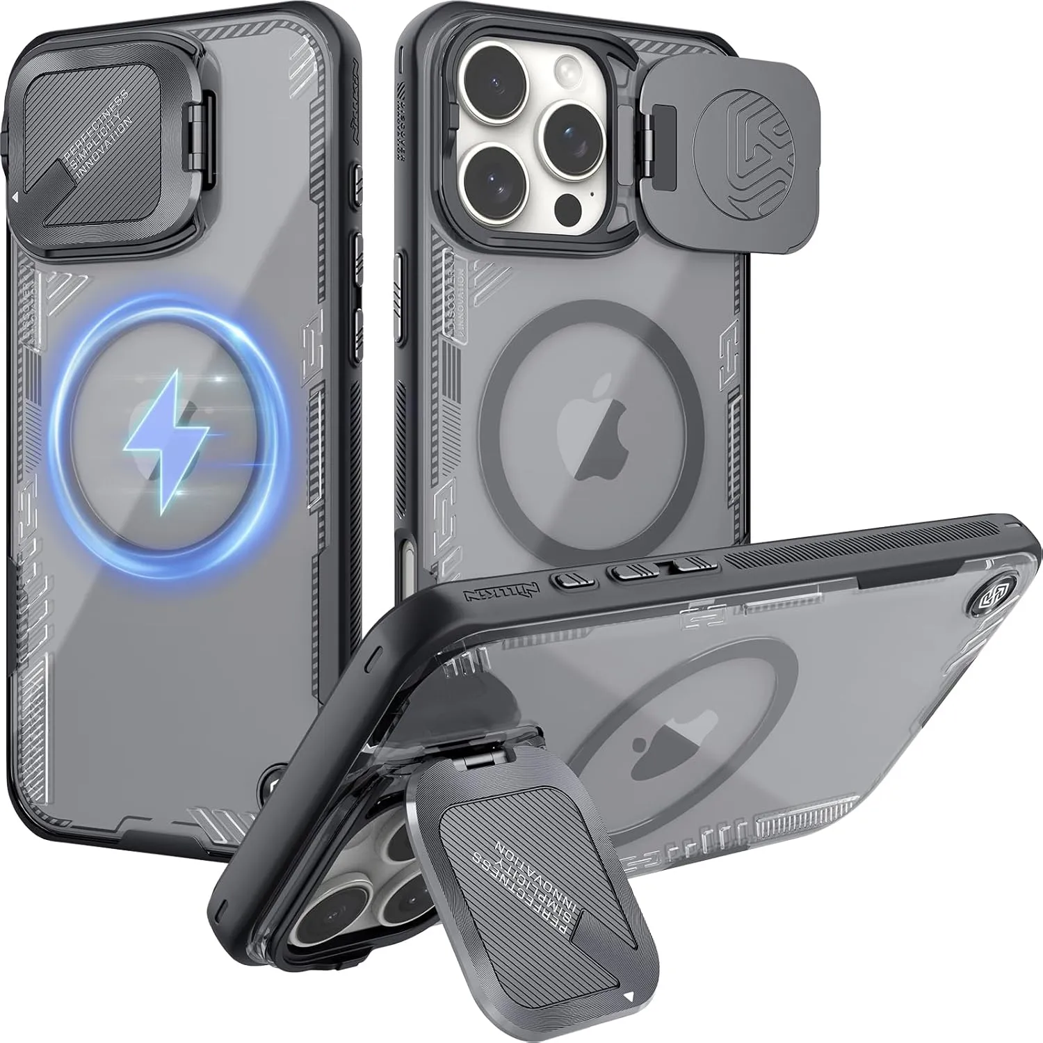 Nillkin 16 Pro Max Case with Stand, Eco-Friendly iPhone 16 Pro Max Case Made from Plants, Compatible with MagSafe, Drop Protection, Translucent Back Bumper Phone Case iPhone 16 Pro Max 6.9-Inch Black