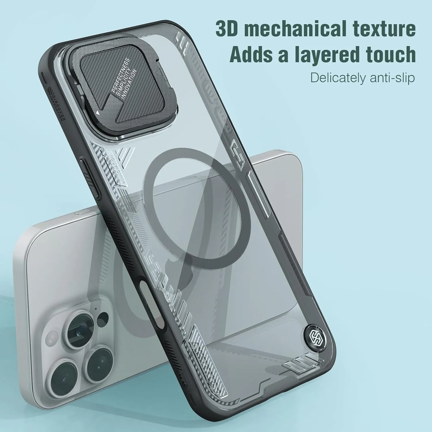 Nillkin 16 Pro Max Case with Stand, Eco-Friendly iPhone 16 Pro Max Case Made from Plants, Compatible with MagSafe, Drop Protection, Translucent Back Bumper Phone Case iPhone 16 Pro Max 6.9-Inch Black