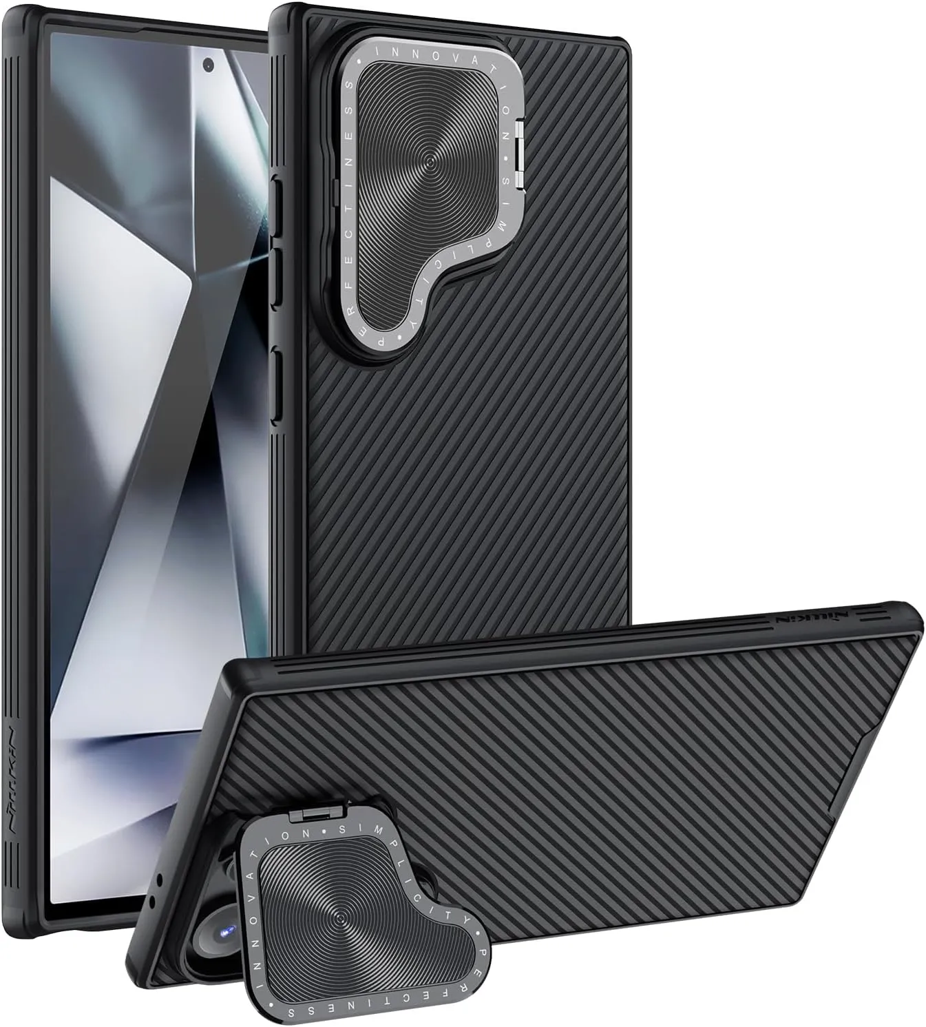 Nillkin for Galaxy S24 Ultra Case with Camera Cover & Kichstand, 2-in-1 Lens Cap & Stand, Slim Fit Protective Phone Case for Samsung Galaxy S24 Ultra 6.8" 2024, Black