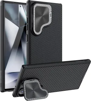 Nillkin for Galaxy S24 Ultra Case with Camera Cover & Kichstand, 2-in-1 Lens Cap & Stand, Slim Fit Protective Phone Case for Samsung Galaxy S24 Ultra 6.8" 2024, Black