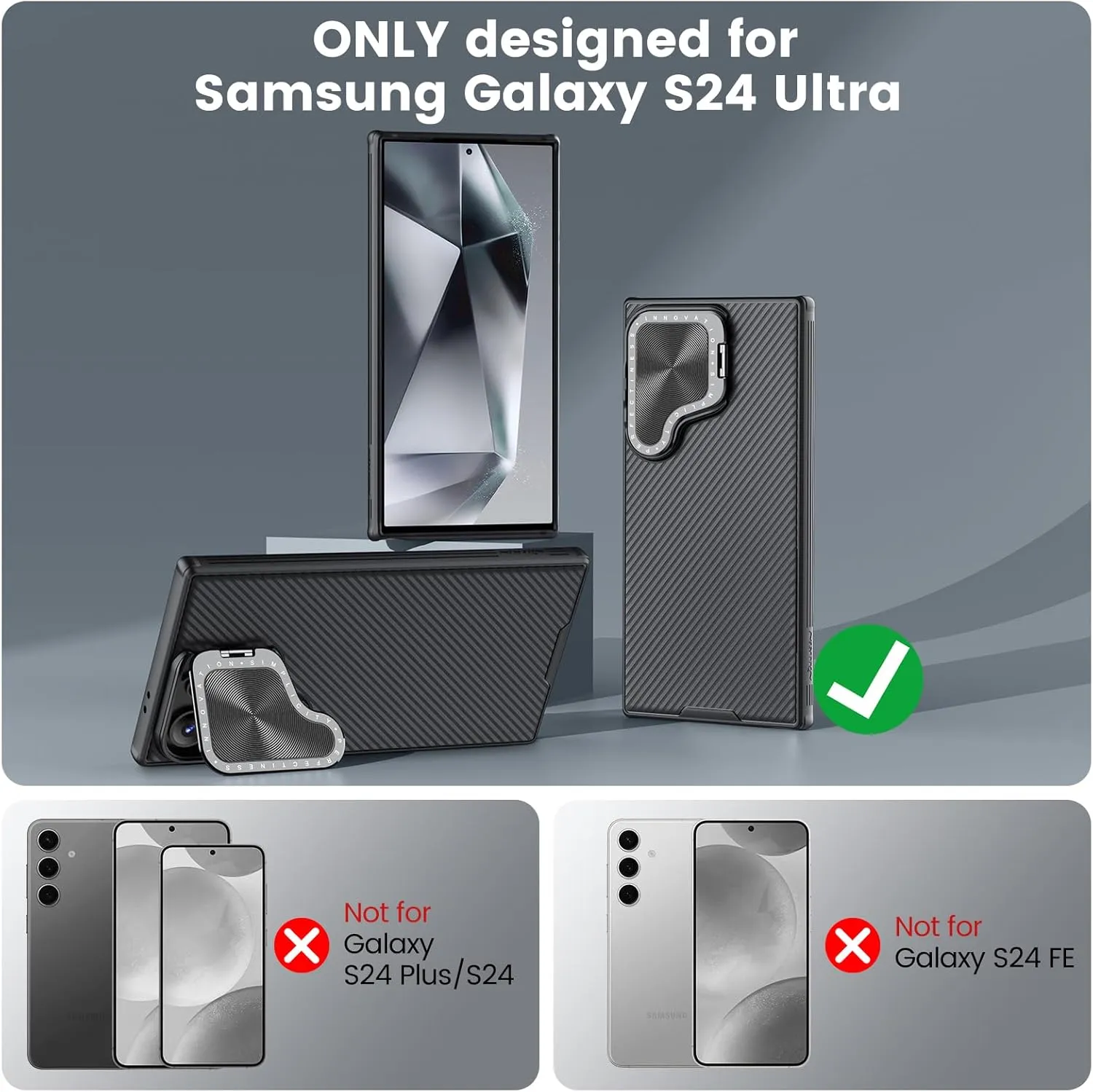 Nillkin for Galaxy S24 Ultra Case with Camera Cover & Kichstand, 2-in-1 Lens Cap & Stand, Slim Fit Protective Phone Case for Samsung Galaxy S24 Ultra 6.8" 2024, Black