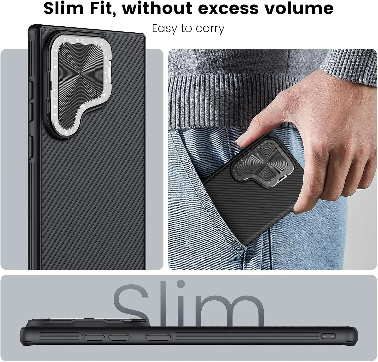 Nillkin for Galaxy S24 Ultra Case with Camera Cover & Kichstand, 2-in-1 Lens Cap & Stand, Slim Fit Protective Phone Case for Samsung Galaxy S24 Ultra 6.8" 2024, Black